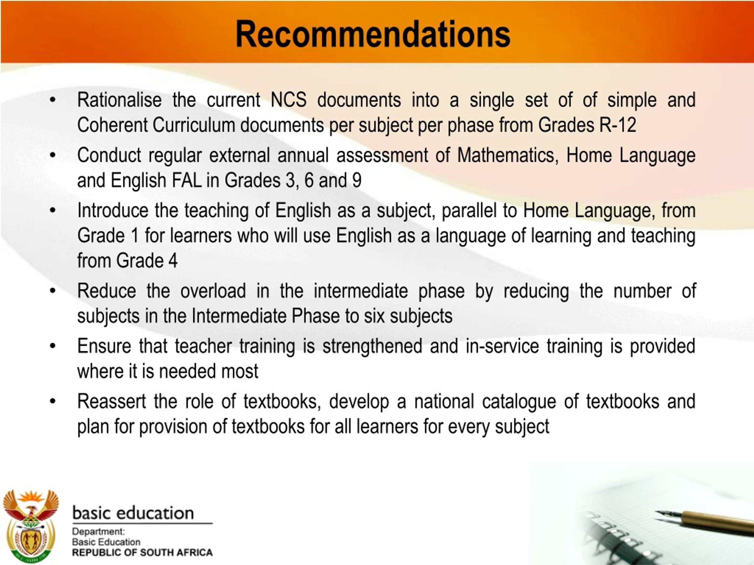 Outline the Requirements for the National Curriculum Statement