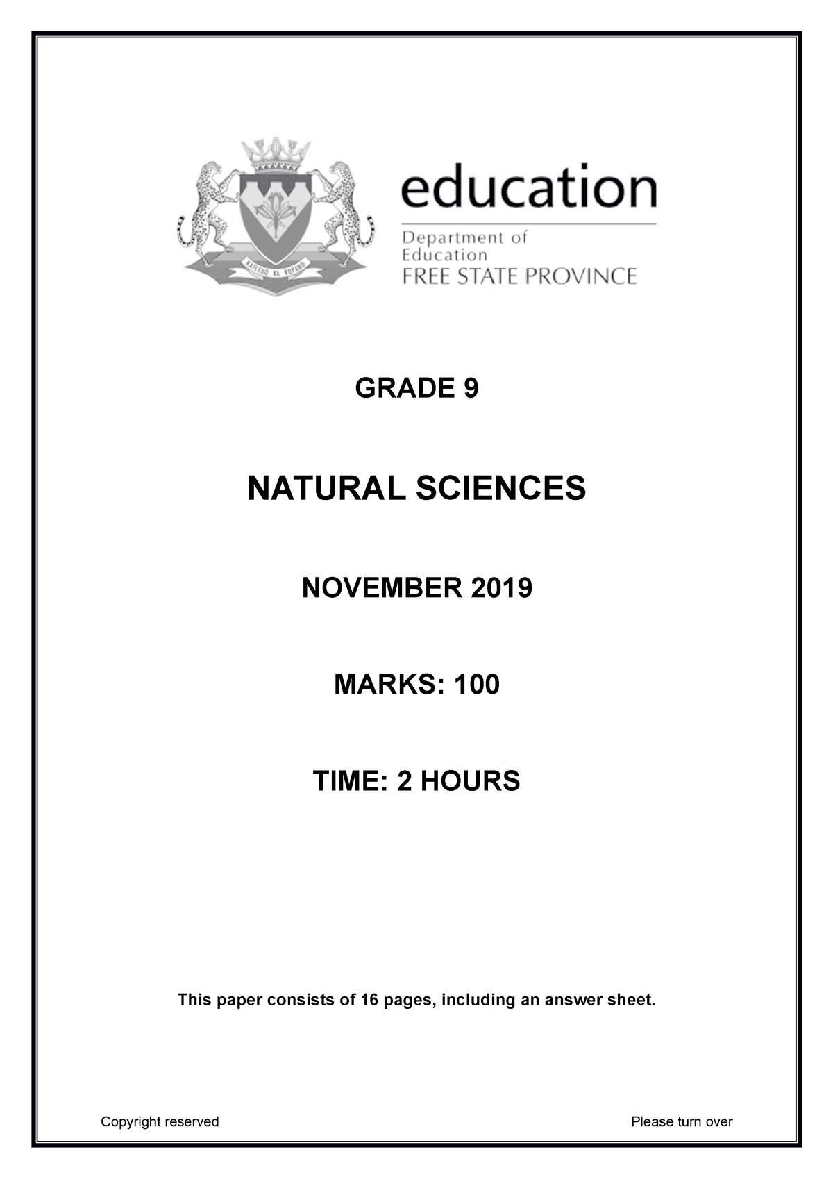 grade 9 past exam papers and memos natural science term 2